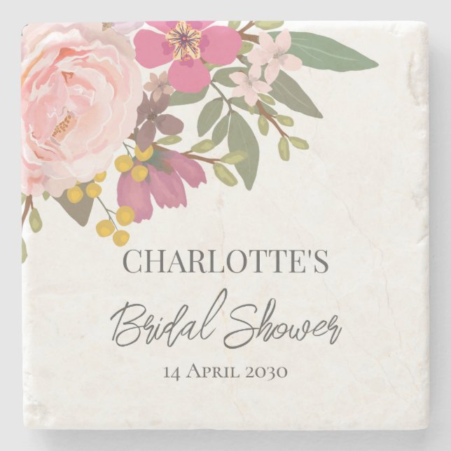 Posavasos De Piedra Jardín floral rosa, baby shower nupcial de primave (Anverso)