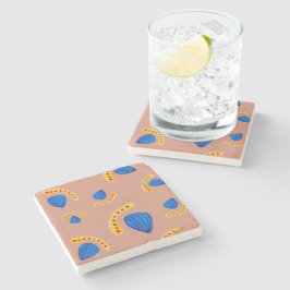 Posavasos De Piedra Jardín Minimalista Abstracto en Tonos Tierra