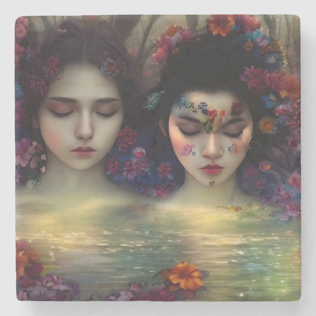 Posavasos De Piedra Jardín místico: Sueños Florales (Anverso)