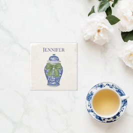 Posavasos De Piedra Jarra de jengibre azul y blanco Chinoiserie 