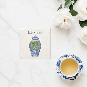 Posavasos De Piedra Jarra de jengibre azul y blanco Chinoiserie 