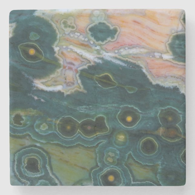 Posavasos De Piedra Jasper Oceánico de Manchas Verdes (Anverso)