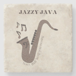 Posavasos De Piedra Jazzy Java-Grãos de Café-Saxofone-