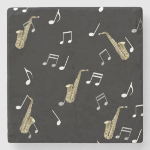 Posavasos De Piedra Jazzy Saxophone & Musical Notes