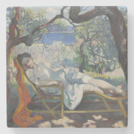 Posavasos De Piedra Jeanne durmiendo en un hermoso jardín francés