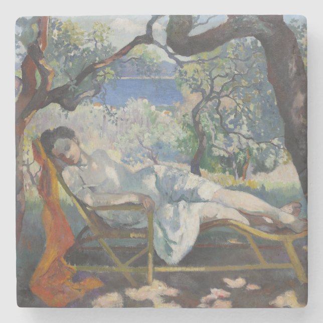 Posavasos De Piedra Jeanne durmiendo en un hermoso jardín francés (Anverso)