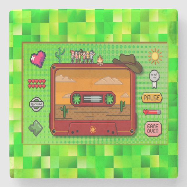 Posavasos De Piedra Jeans games pixel art. (Anverso)