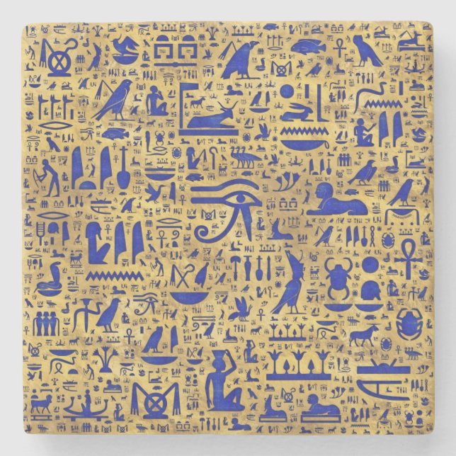 Posavasos De Piedra Jeroglífico egipcio Lapis Lazuli y Gold (Anverso)