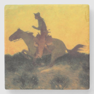 Posavasos De Piedra Jinete Contra la Puesta del Sol (por Remington)