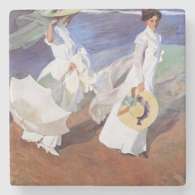 Posavasos De Piedra Joaquin Sorolla Women Walking Beach (Anverso)