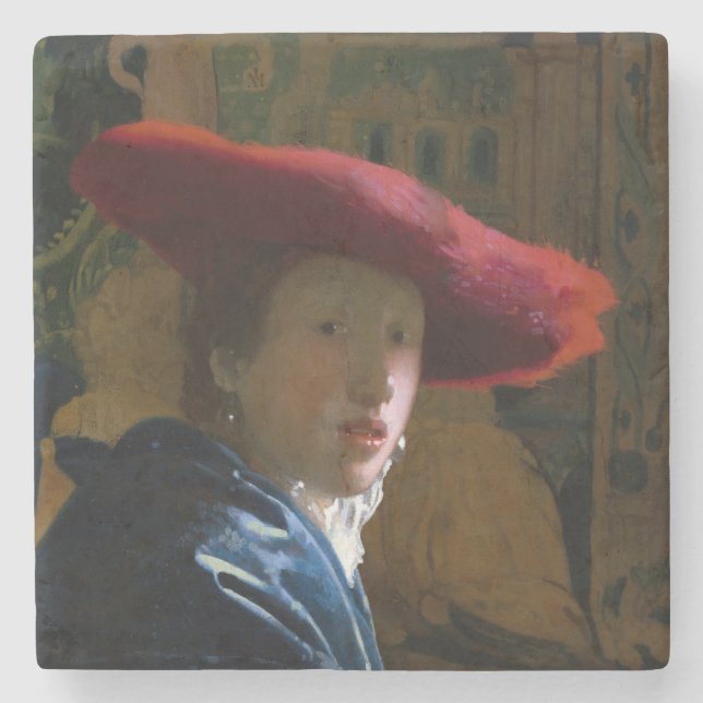 Posavasos De Piedra Johannes Vermeer - Chica con un Gorra rojo (Anverso)
