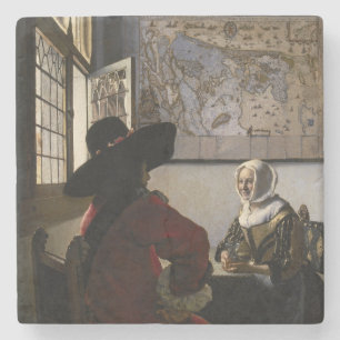 Posavasos De Piedra Johannes Vermeer - Funcionario con un Chica risibl