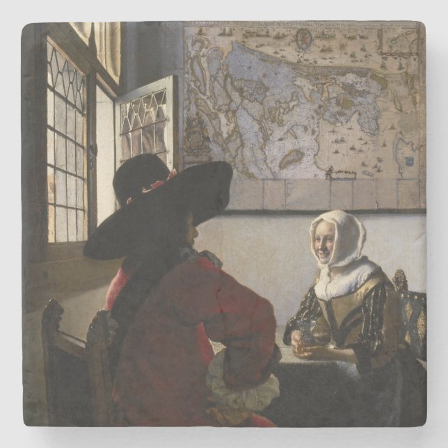 Posavasos De Piedra Johannes Vermeer - Funcionario con un Chica risibl (Anverso)