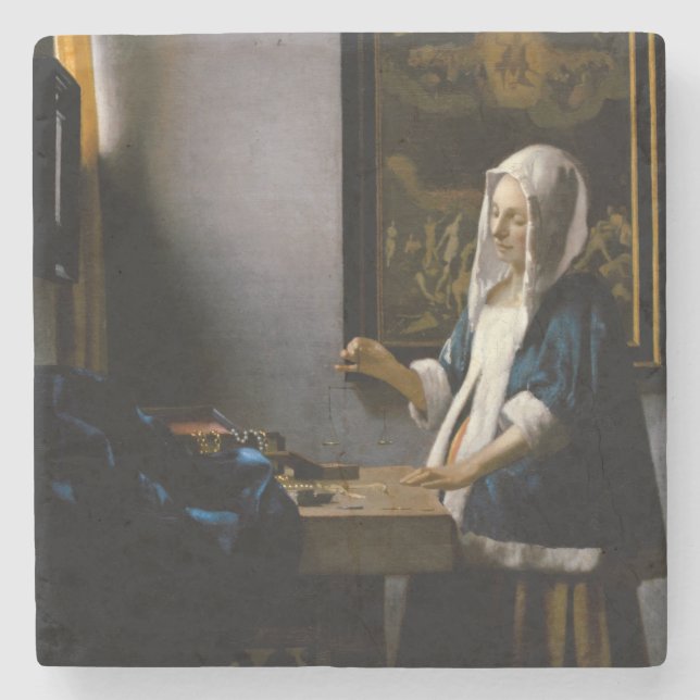 Posavasos De Piedra Johannes Vermeer - Mujer con equilibrio (Anverso)