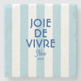 Posavasos De Piedra Joie De Vivre Nice Blue Cabana Stripe French