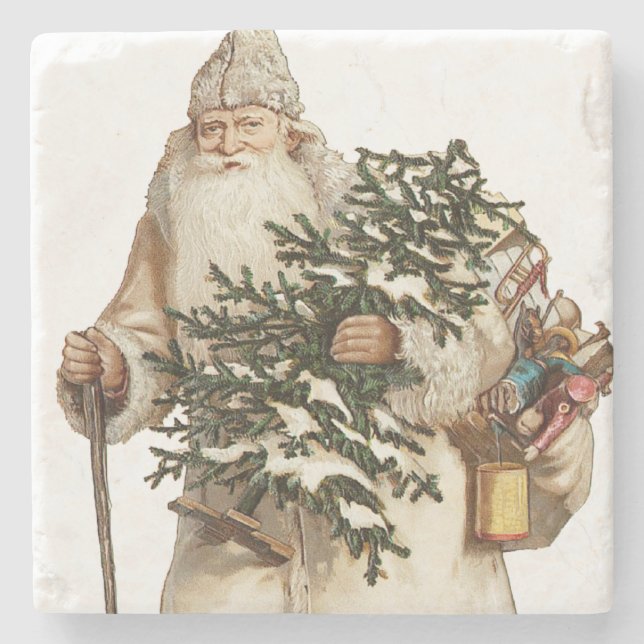 Posavasos De Piedra Jolly St Nick con árbol de Navidad (Anverso)