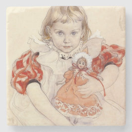 Posavasos De Piedra Joven Chica con muñeca (arte infantil)