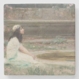 Posavasos De Piedra Joven muchacha junto a una piscina (de Herbert Dra