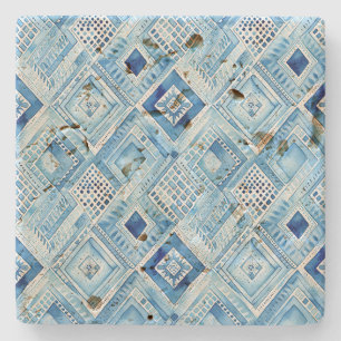 Posavasos De Piedra Joya de Blue White Batik Square