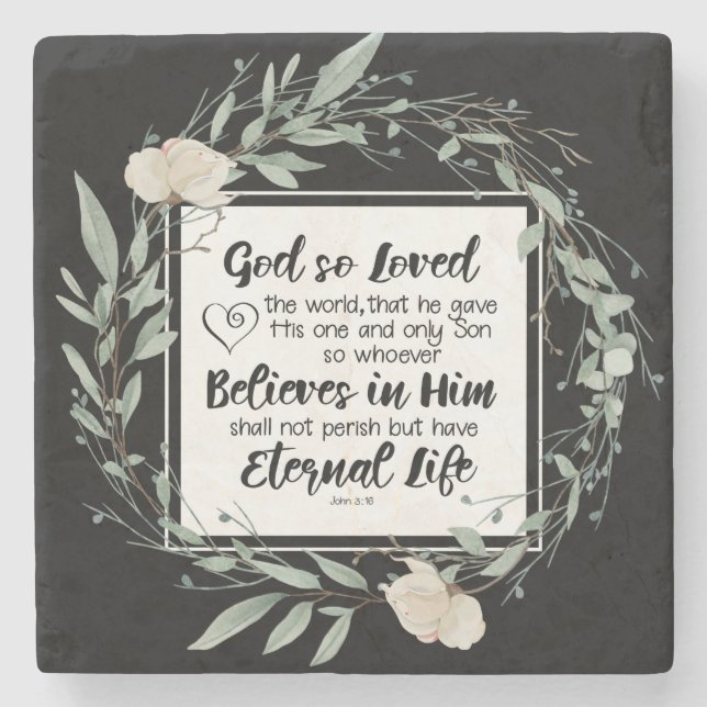 Posavasos De Piedra Juan 3:16 Dios amó el Verso de la Biblia Mundial (Anverso)