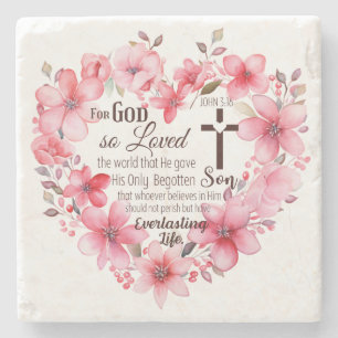 Posavasos De Piedra Juan 3:16 Versículo de la Biblia del Corazón Flora