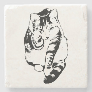 Posavasos De Piedra Juego de aletas para gatos de tinta negrita