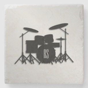 Posavasos De Piedra Juego de tambor monograma plateado