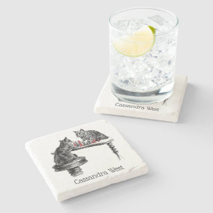 Posavasos De Piedra Juegos de mesa Dos gatos jugando ajedrez Partido R