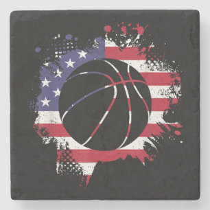 Posavasos De Piedra Jugador de Baloncesto con Bandera Americana