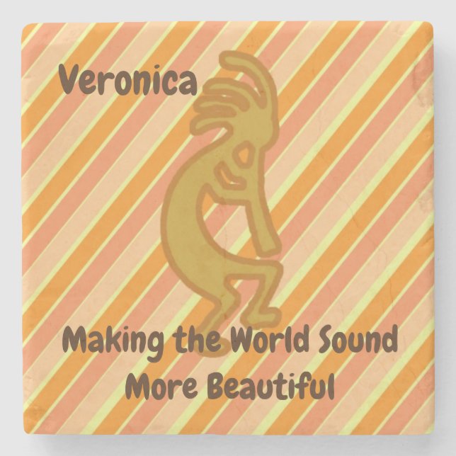 Posavasos De Piedra Jugador de flauta de símbolo Kokopelli con franjas (Anverso)