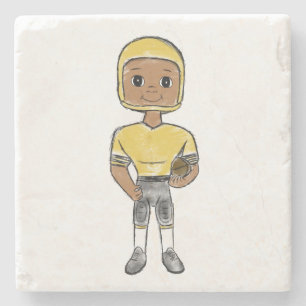 Posavasos De Piedra jugador de fútbol retro vintage negro amarillo sim
