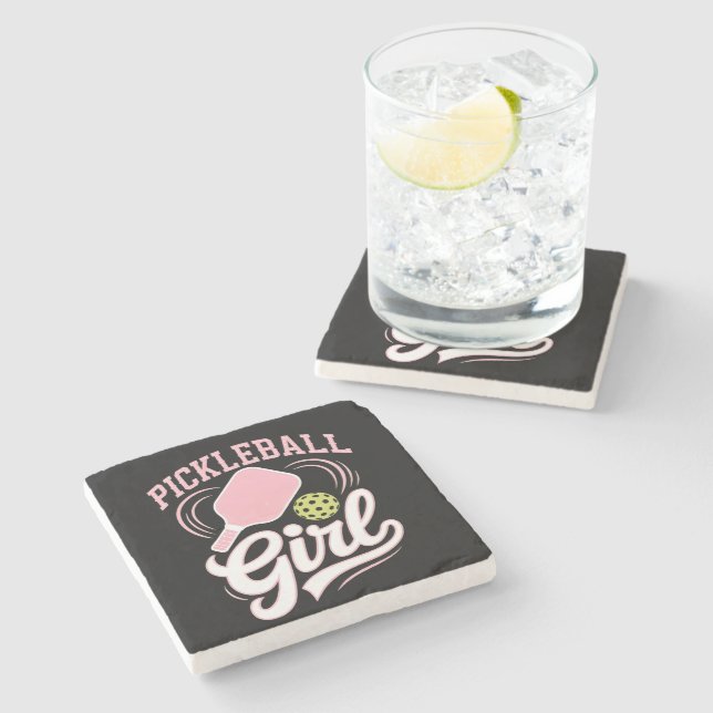 Posavasos De Piedra Jugadora de Pickleball Chica (Lateral)