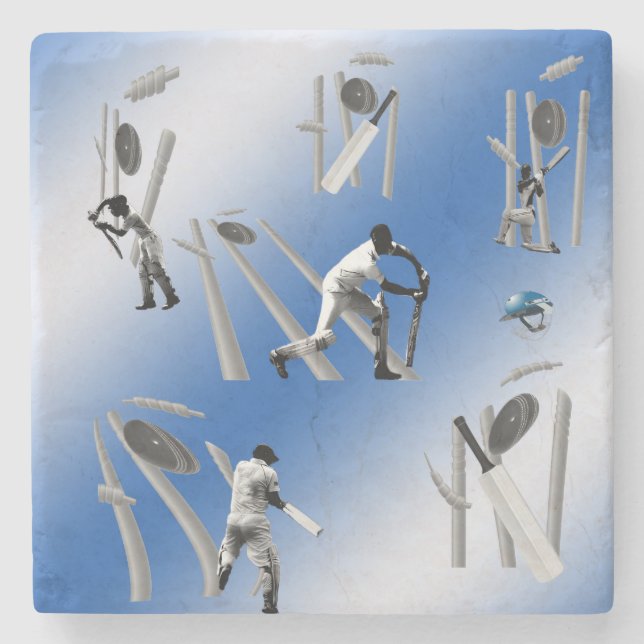 Posavasos De Piedra Jugadores De Cricket Jugando Cricket, (Anverso)