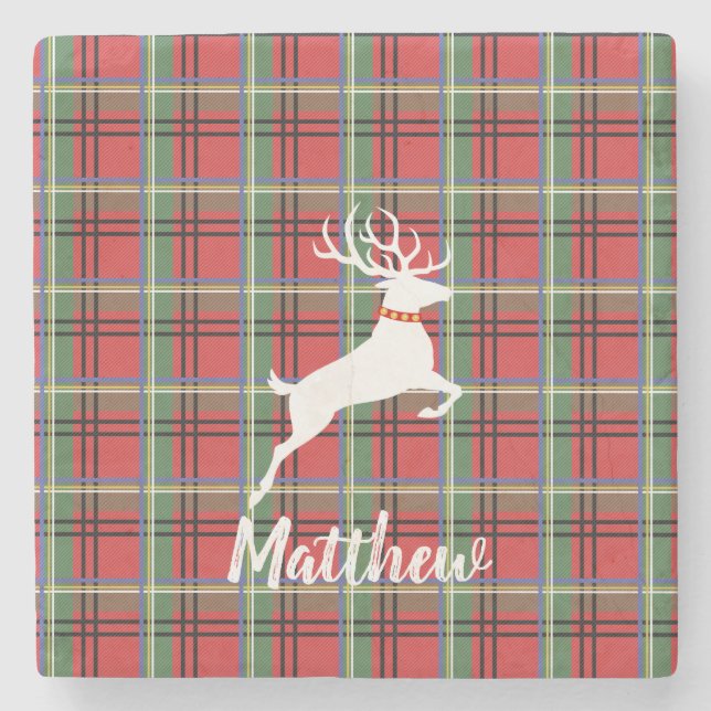 Posavasos De Piedra Jugadores rojos y verdes de Tartán (Anverso)