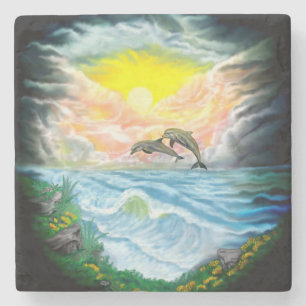 Posavasos De Piedra Jugando a los delfines al sol