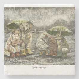 Posavasos De Piedra Juntos todavía Animales caprichosos de granja Lluv