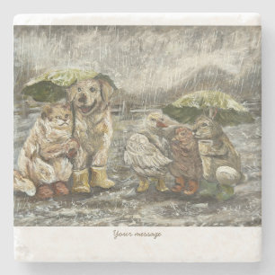 Posavasos De Piedra Juntos todavía Animales caprichosos de granja Lluv