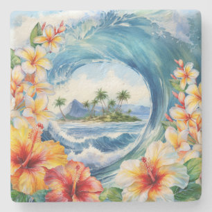 Posavasos De Piedra Kai Aloha Hibiscus Acuarela Ola 