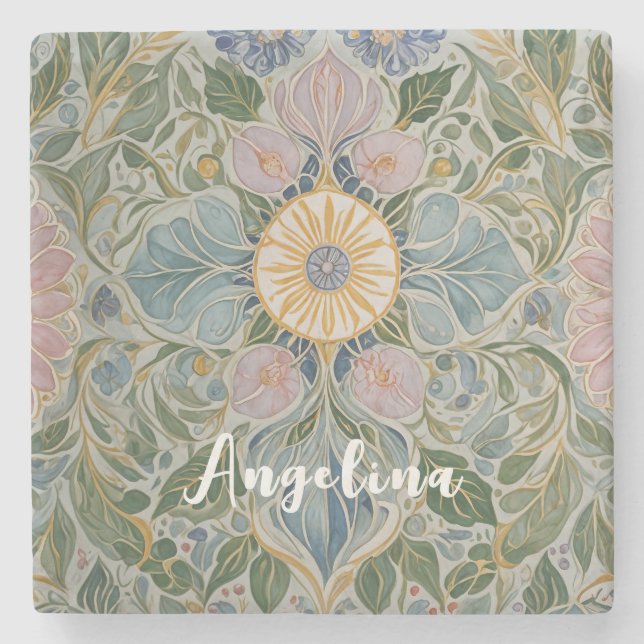 Posavasos De Piedra Kaleidoscopio floral personalizado (Anverso)