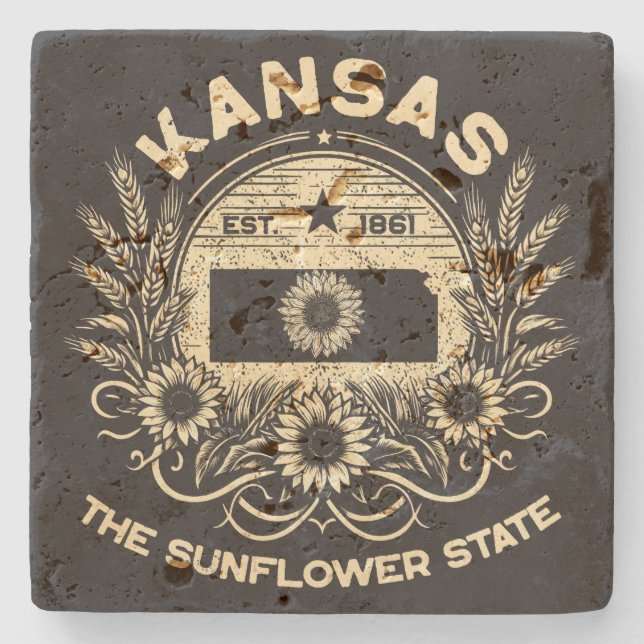 Posavasos De Piedra Kansas, el estado del girasol (Anverso)