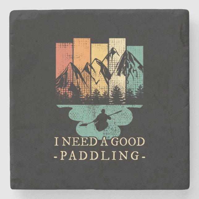 Posavasos De Piedra Kayak Canoeing Retro (Anverso)