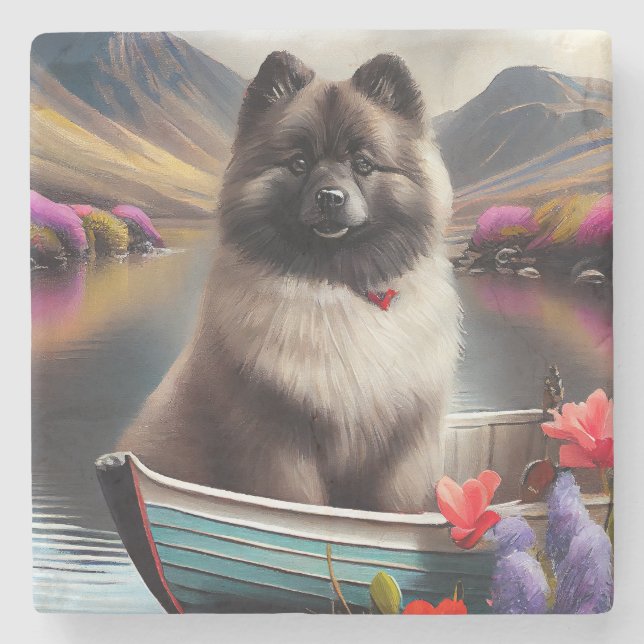 Posavasos De Piedra Keeshond sobre un remo: una aventura escénica (Anverso)