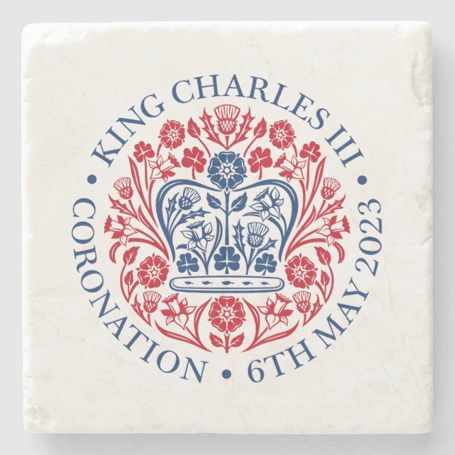 Posavasos De Piedra king charles 3.ᵉʳ emblema souvenir cuadrado de pap (Anverso)