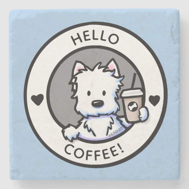 Posavasos De Piedra KiniArt Café Westie Stone Coaster (Anverso)