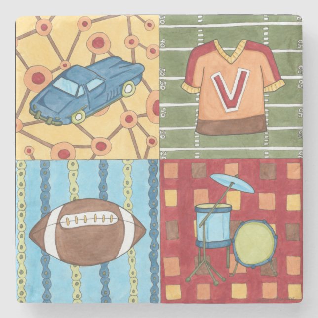 Posavasos De Piedra Kit de coches, Jersey, fútbol y tambores (Anverso)