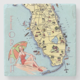 Posavasos De Piedra Kitsch del mapa del viaje del vintage de la
