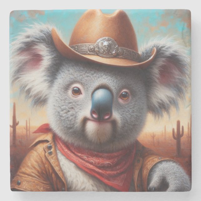 Posavasos De Piedra Koala Cowboy (Anverso)