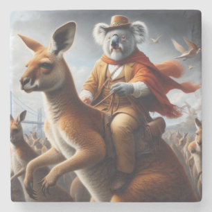 Posavasos De Piedra Koala Kangaroo Rider