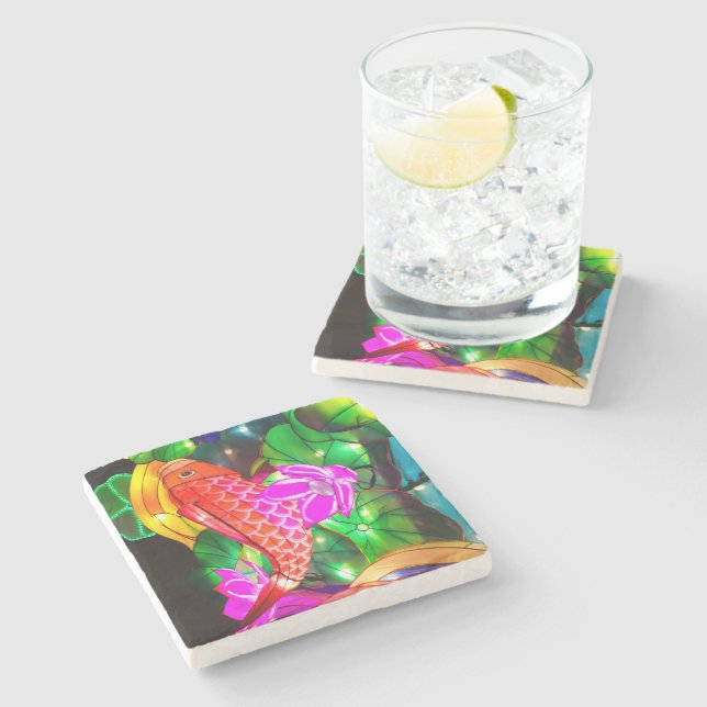 Posavasos De Piedra Koi Iluminado (Lateral)