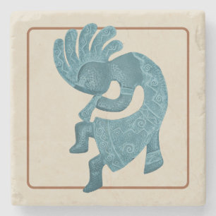 Posavasos De Piedra Kokopelli, con un toque turquesa, en el suroeste